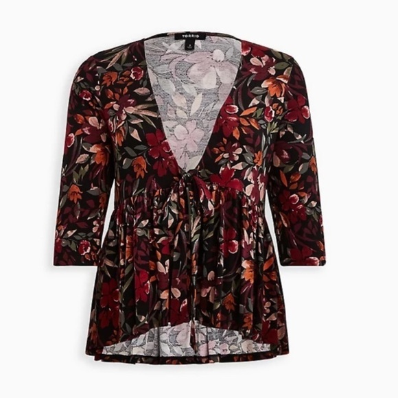 NWT Torrid Black Floral Print Tie Front Babydoll Jacket - Picture 2 of 8